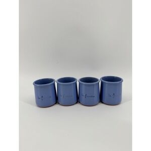 La Fermiere French Blue Ceramic Yogurt Pots Terracotta Jars Set of 4 Crocks